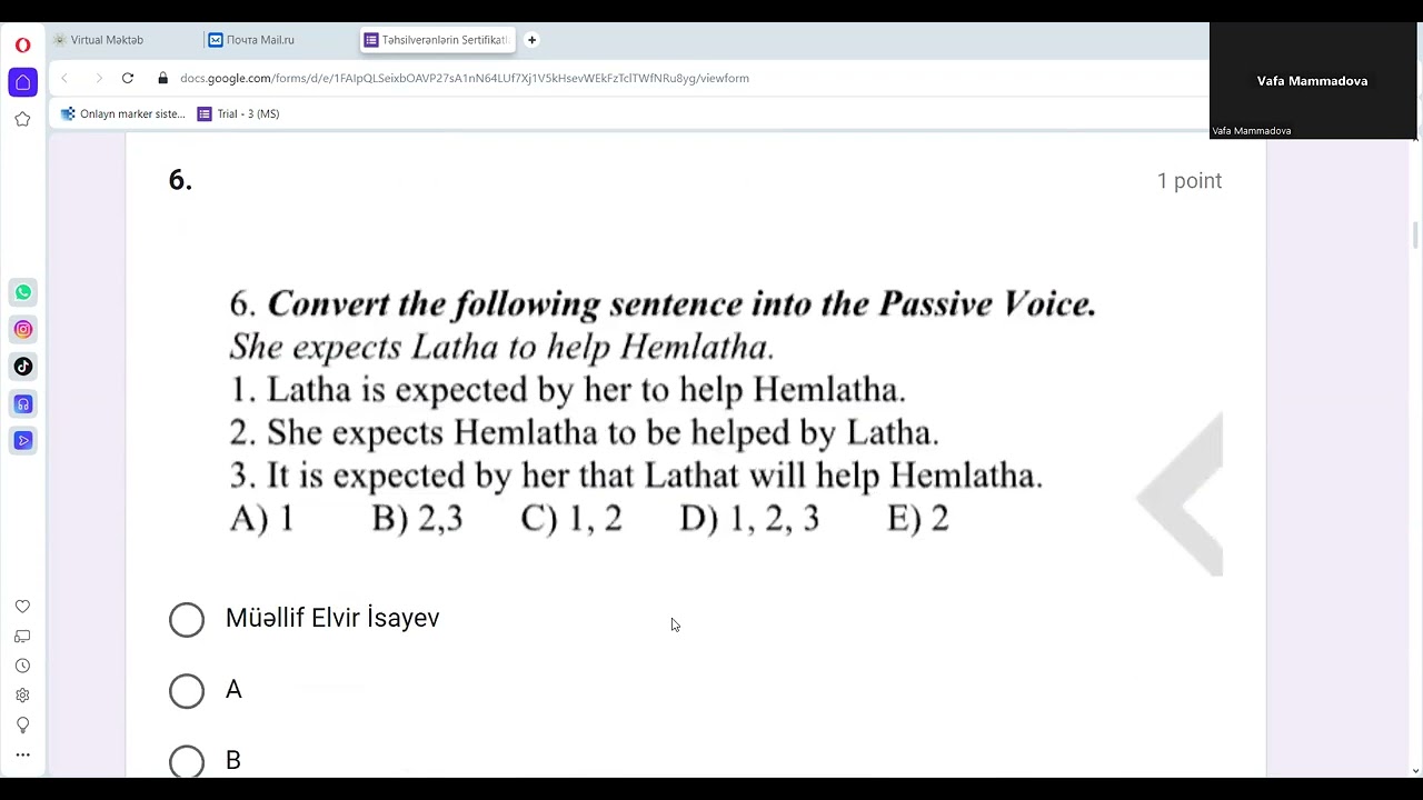 Sertifikasiya və MİQ dəstək! İngilis dili sınaq 10.06.2024, müəllim: Vəfa Məmmədova 055 538 83 25