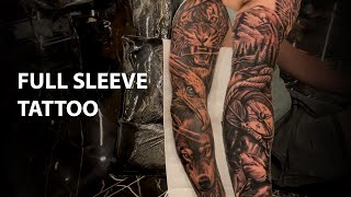 TIGER, WOLF JUNGLE THEME TATTOO - FULL SLEEVE TATTOO