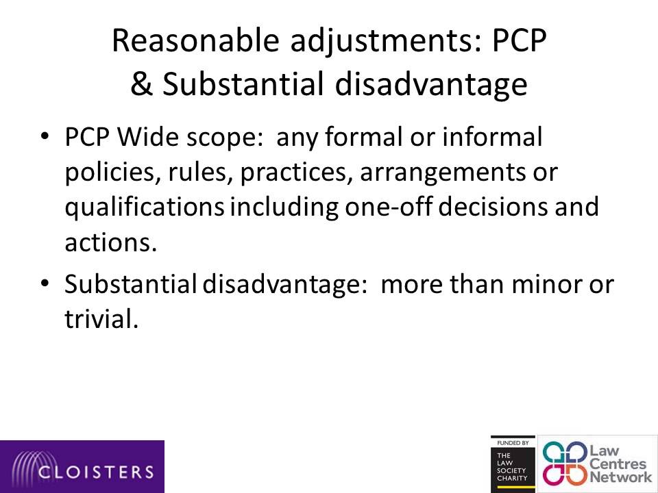 Reasonable adjustments Discrimination and unlawful acts under the Equality Act