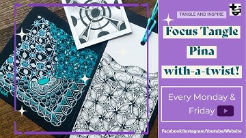 Zentangle Focus Pattern Pina | using Sakura Moonlight Gelly Roll pens| on a black tile