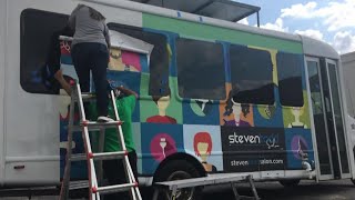 Austin hair stylist transforms airport shuttle bus into mobile salon
