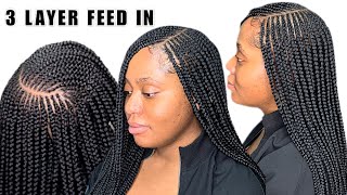 Famous 3 LAYER FEED IN CORNROWS | Braid | Beginners friendly | Learn With Me | Wealth