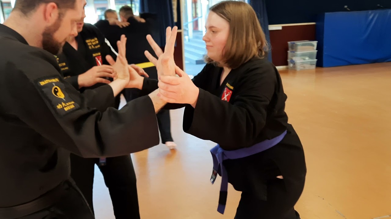 Defense against two handed lapel grab