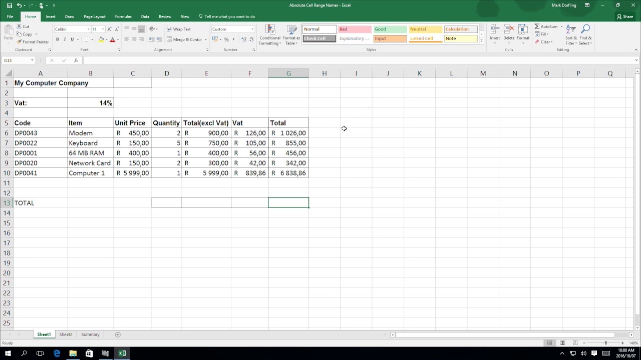 Excel Lesson 4: Range Names