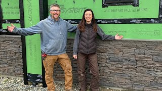 Finishing the LAST of Our FAUX Stone Siding! Building our OFF GRID House in the WOODS