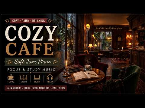 Rainy French Café ☕ Soft Jazz Piano & Rain Sounds | Cozy Coffee Shop Ambience for Study, Reading