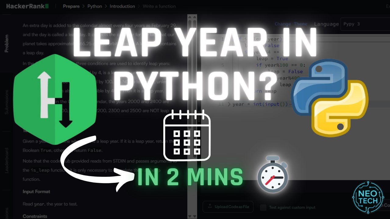 Is it a Leap Year? Python Function Explained in 2 Mins | HackerRank ...
