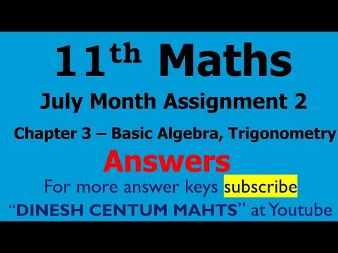 11th Maths Assignment 2 - Answers | July| Chapter 2, 3