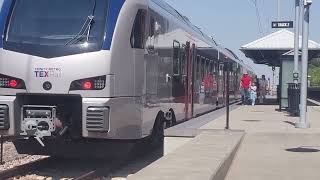 TEXRAIL Stadler FLIRT DMU #102 Grapevine Main Street Station Railroad Crossing Grapevine TX