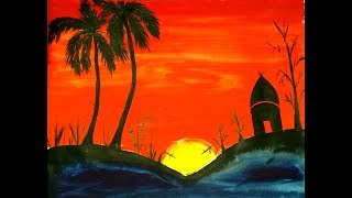 colour drawing scenery poster sunset drawings paintingvalley