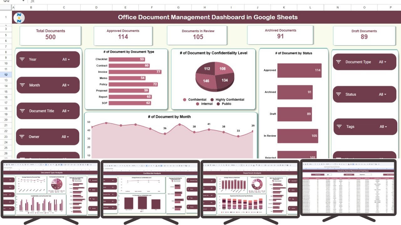 Office Document Management Dashboard in Google Sheets
