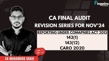 3 | CA FINAL AUDIT REVISION SERIES| 143(1), 143(12), CARO 2020| CA Mahamood Shaik
