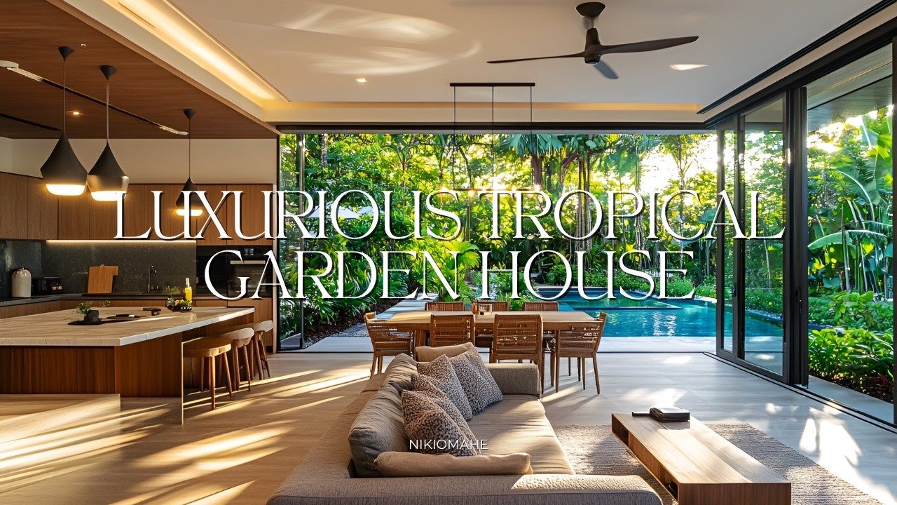 Роскошный тропический садовый дом с дизайном в курортном стиле, крытый и открытый рай