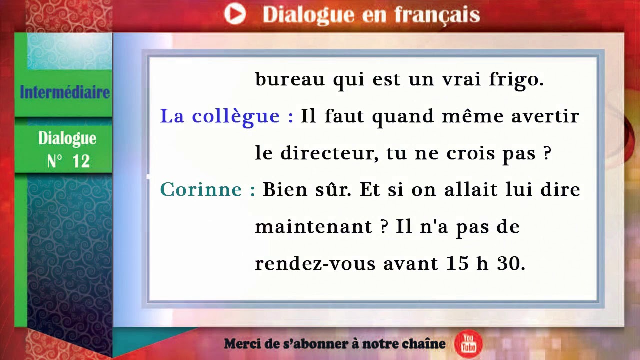Apprendre Le Francais Niveau Intermediaire Dialogue N 12