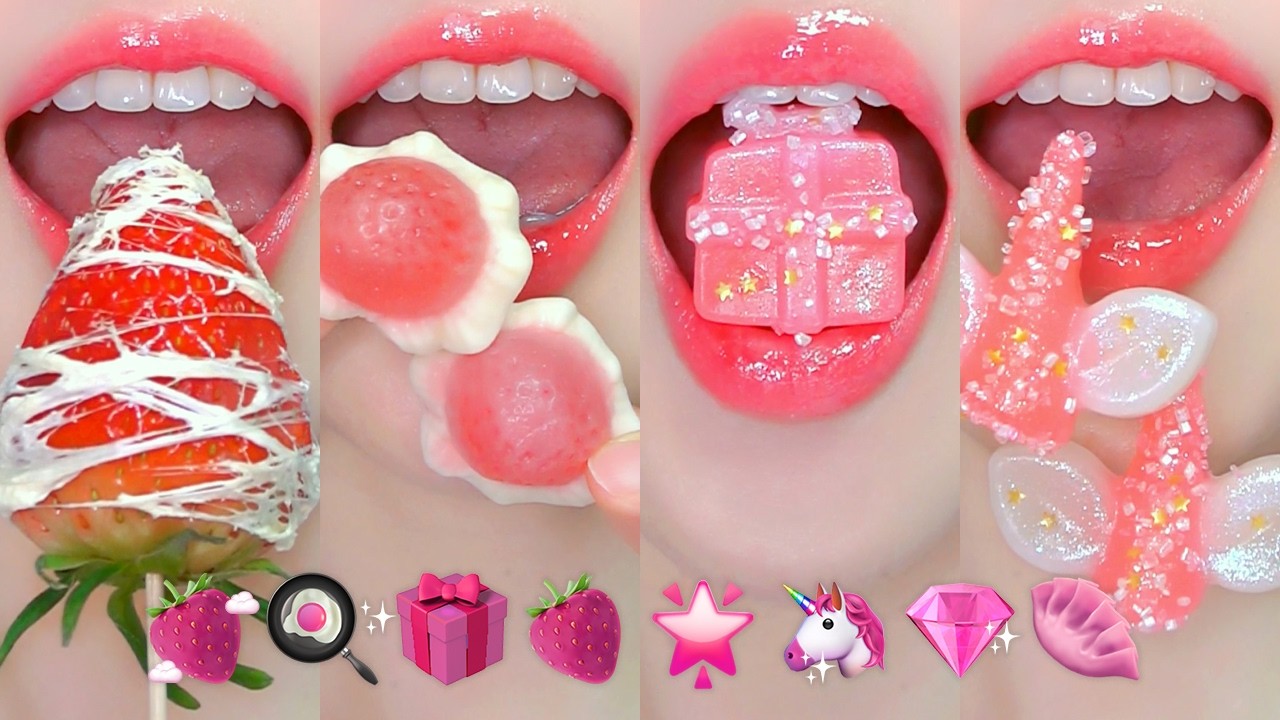 ASMR PINK DESSERTS EMOJI FOOD 💘 분홍색 디저트 이모지 먹방 EATING SOUNDS MUKBANG