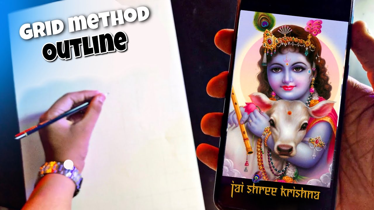 Krishna Outline Drawing by using Grid Method ✍🏻 ||