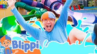 blippis big slide challenge at the water playground will it sink or float