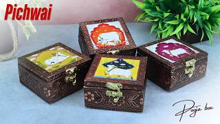 Mixed Wooden Pichwai Pooja Box Set Of 4 Mandir Box Gift Contact Us - 91 8866222160