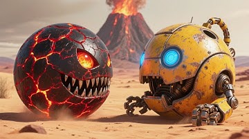 Walking Robot Pacman and Lava Robot Battle Inside the Abandoned Lunar Complex