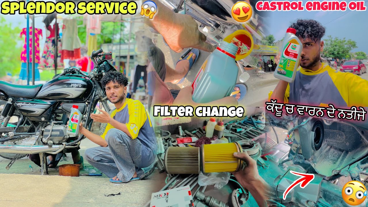 Splendor Service😍 || Castrol Engine Oil || Filter Change , New Break ...