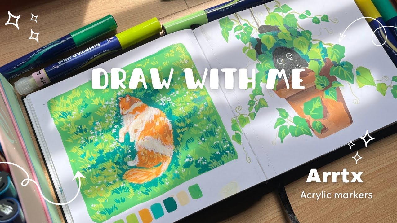 Draw with me🌱trying acrylic markers for the first time - YouTube