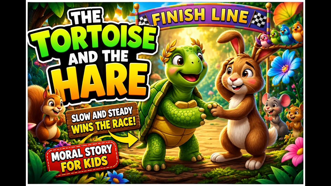The Tortoise and the Hare 🐢🐇 Moral Story for Kids Slow and Steady Wins ...