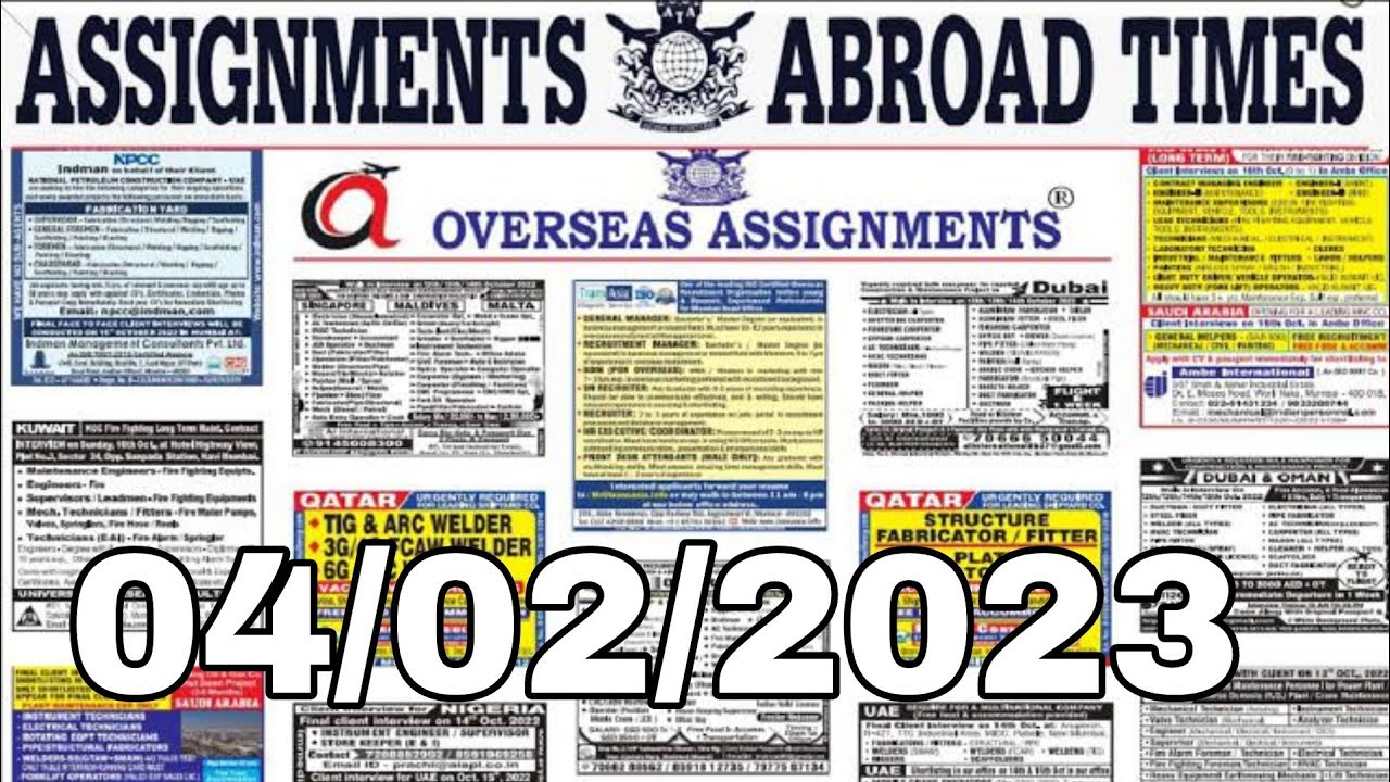 04/02/2023! Assignment Abroad Times Paper|Foreign Countries Jobs Vacancies|