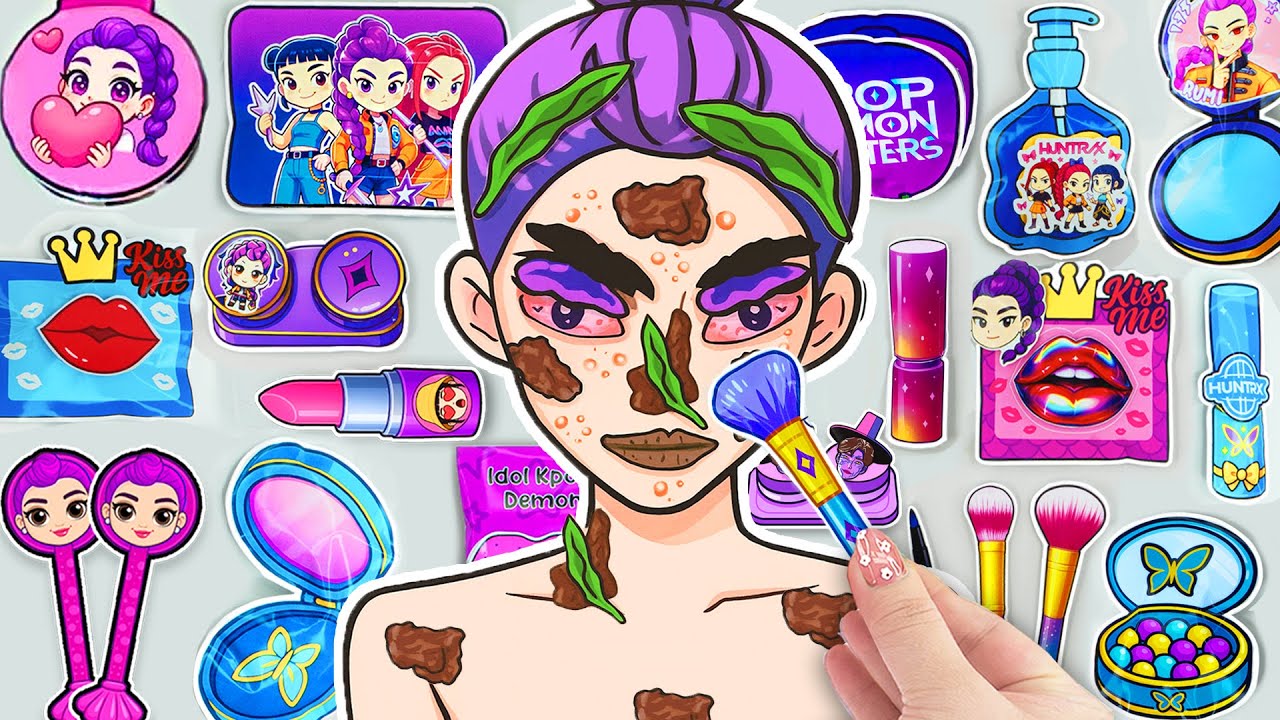 Paper DIY ✨ ASMR KPOP DEMON HUNTERS Compilation | Huntrix Rumi Cuidado de Piel + Maquillaje 💄