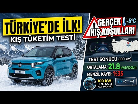 Citroen E C3 Kış şartlarında Türkiye'de ilk tüketim Testi ❄️🚗⚡ Gerçek Kış Koşulları #ec3 #ec3ac