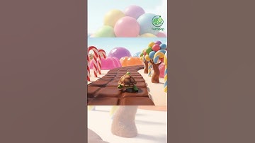 เต่าในโลกน้ำตาล  เดินบนสะพานช็อกโกแลต 🍭🐢 #funnyturtle #turtloop #animation #shorts  #loopvideo