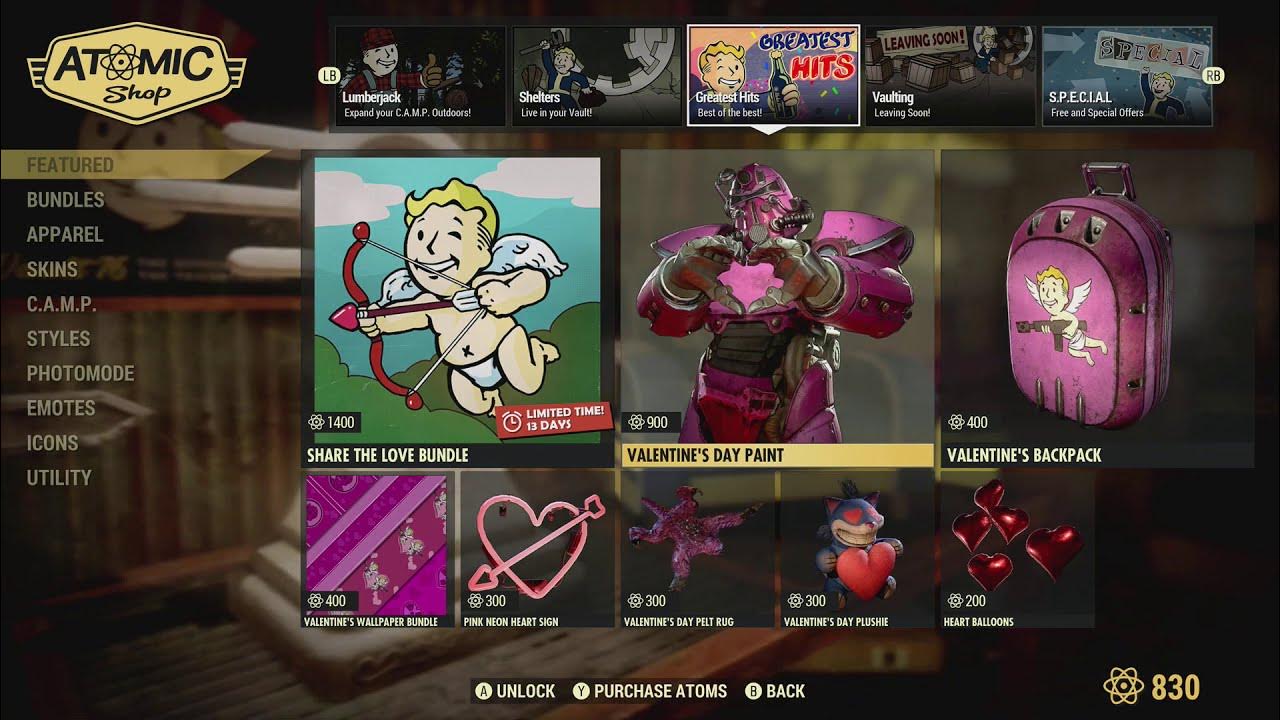 Fallout 76 Atomic Shop Items 2 Feb 2021 Lumberjack/Valentines Day Bundles YouTube