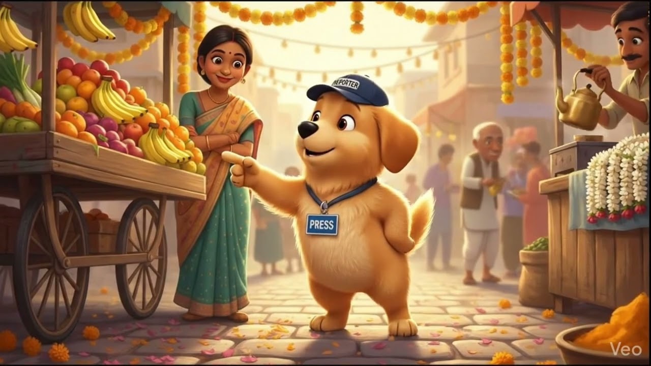 Curious puppy goes to the market 