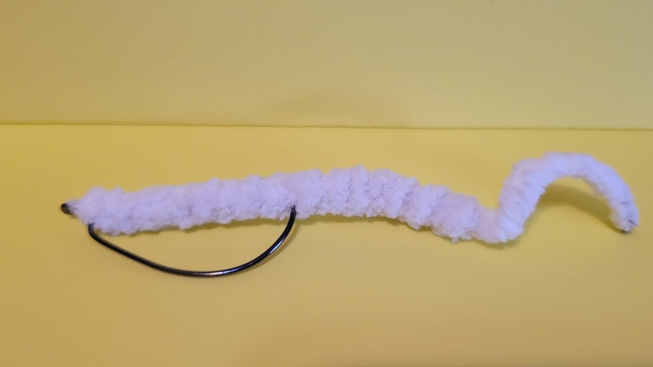 tying a Texas rig worm pattern for flyfishing for bass.  