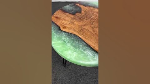 Green epoxy table top, Round resin end table, Personalized room decor, Kitchen dining table.