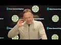 Marco Sturm speaks to the media before the Bruins head out on a three game road trip.