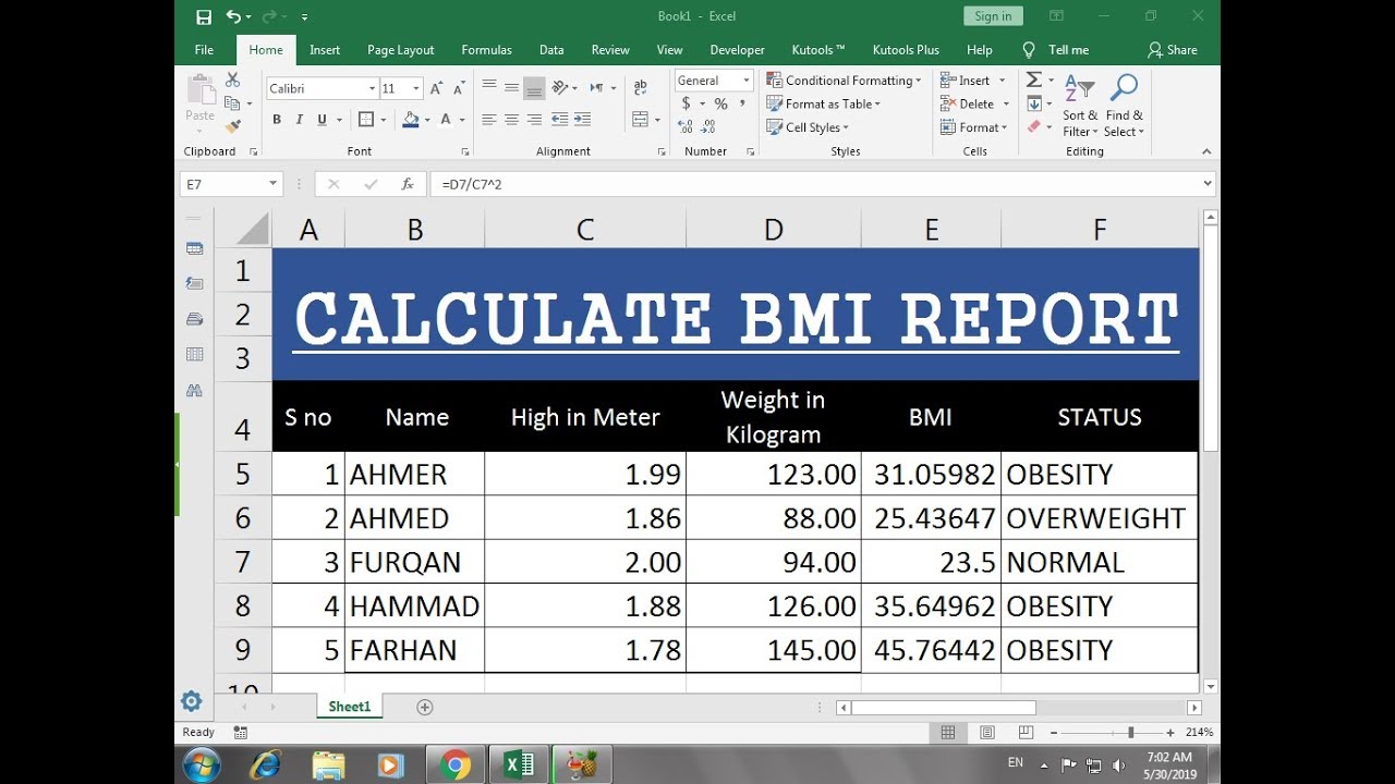 How To Make BMI Body Mass Index Report Sheet In Excel Hindi 25724 Hot Sex Picture