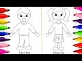 How to draw kids| School Boy and Girls| Learning Coloring Pages for children with Colored Markers