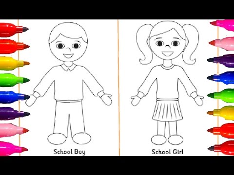 How to draw kids| School Boy and Girls| Learning Coloring ...