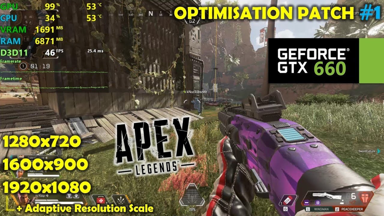 Gtx 660 Apex Legends Optimisation Patch 1 1080p 900p 7p Youtube