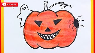 🎃 Draw and Paint a Spooky Halloween Pumpkin 👻 | Easy Halloween Drawing for Kids