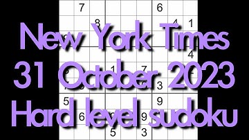 Sudoku solution – New York Times 31 October 2023 Hard level