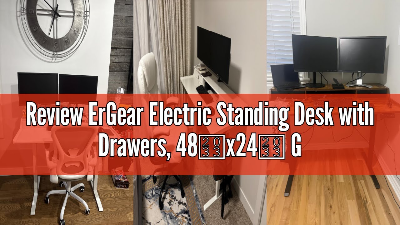 Review ErGear Electric Standing Desk with Drawers, 48″x24″ Gaming Desk with Monitor Stand, C-Clamp M