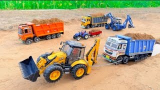 JCB 5XC FULLY LOADING TATA TIPPER TRUCK SOIL SAND MUD PASSING RAOD MINI VILLAGE #tractor #jcb 