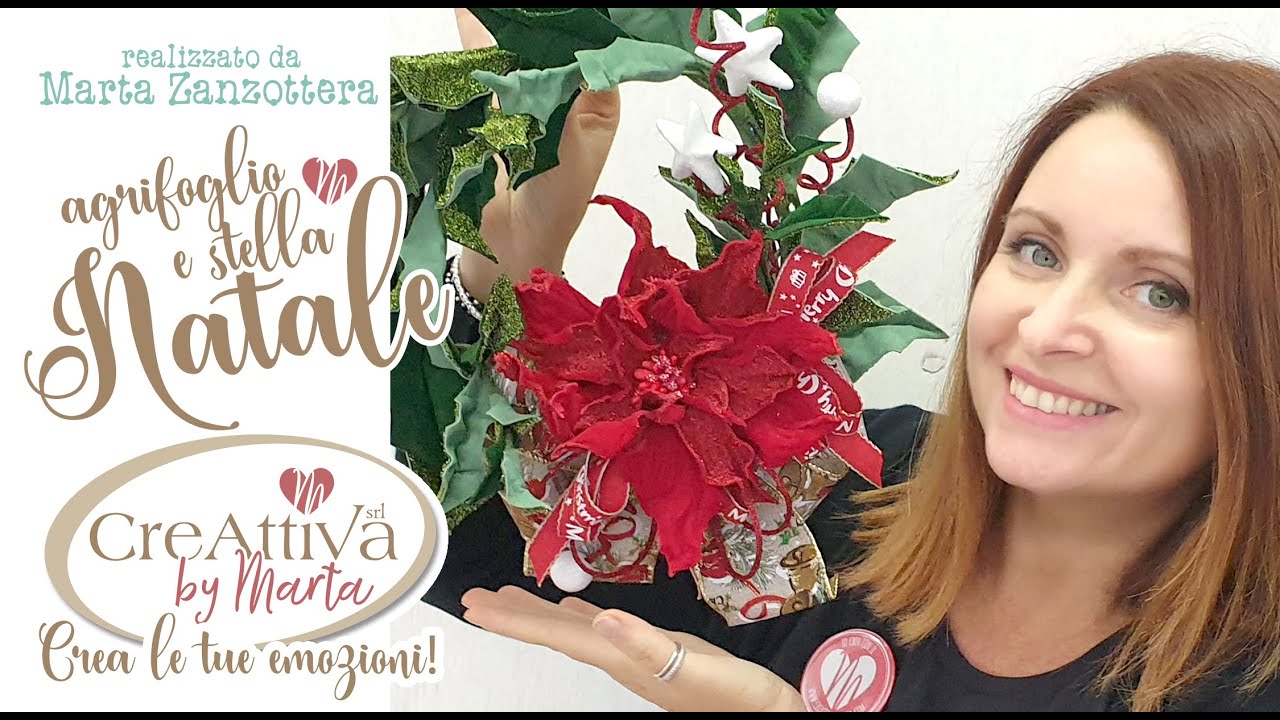 Realizziamo una ghirlanda con Stella di Natale e agrifoglio in velluto e lycra glitterata