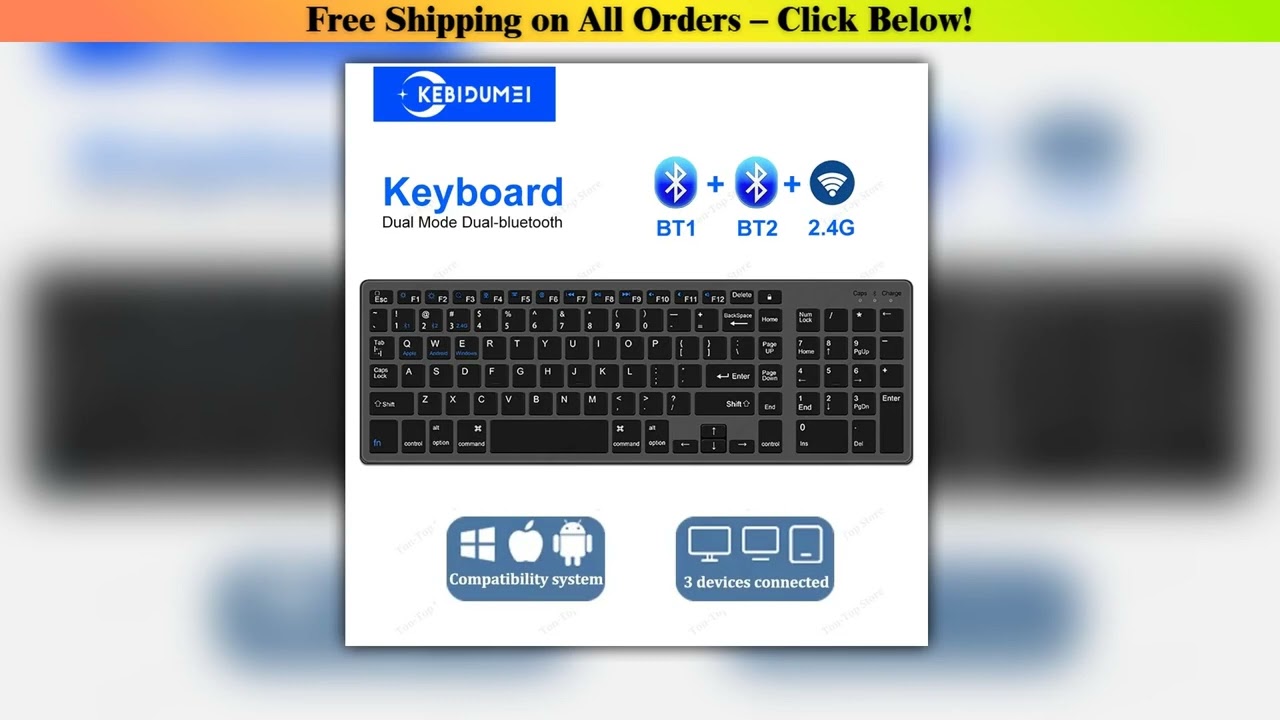 Dual-mode 2.4G Wireless Keyboard Dual Bluetooth 5.0 Keyboard 102 Keys Rechargeable Keyboard For