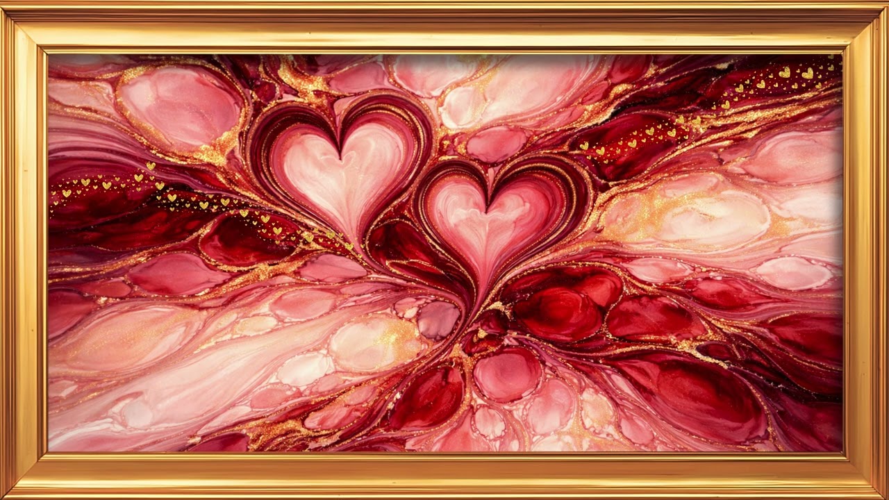 Luxury Abstract Golden Red Valentine Fluid Ambient Art Frame TV Art Decor 4k Screensaver TV Wall Art