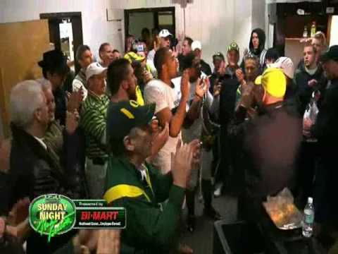 The Oregon Ducks celebrate their 65-38 triumph over the Oregon State Beavers following the 2008 Civil War football game by singing their fight song "Mighty Oregon" in the visitors' locker room. The date was November 29, 2008. Lyrics: Oregon, our Alma Mater, we will guard thee on and on. Fellows gather 'round and cheer her; chant her glory, Oregon! Roar the praises of her warriors, sing the story, Oregon; On to victory urge the heroes of our Mighty Oregon! And we will march, march on down the field, fighting for Oregon. Plough through the foeman's line, their strength we'll defy! And we will all cheer for Oregon. We're out to win again. OSU MAY FIGHT TO THE END, BUT WE WILL WIN!