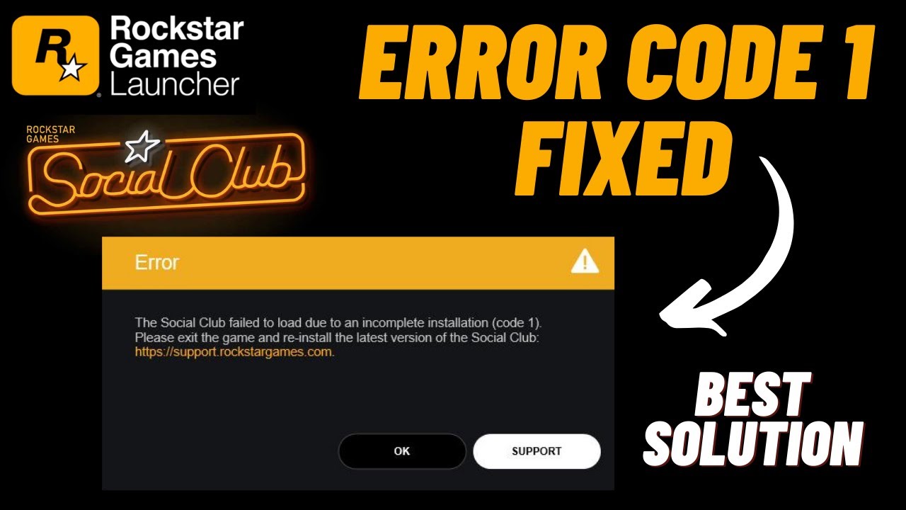 The social club failed to load due to an incomplete installation (code 1) -  Error code 1 Fixed - YouTube