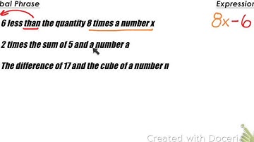 Algebra 1 - 2A - Writing Expressions Part 1 (2.1)