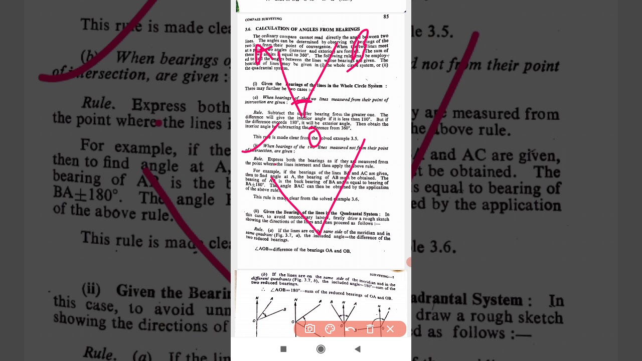 Compass Surveying- Calculation of angles from bearing and Vice- Versa
